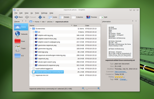 Semantic Desktop features in Dolphin provide useful metadata