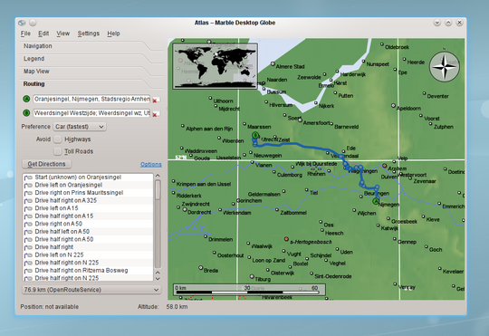 The Marble Desktop Globe can now be used for routing as well